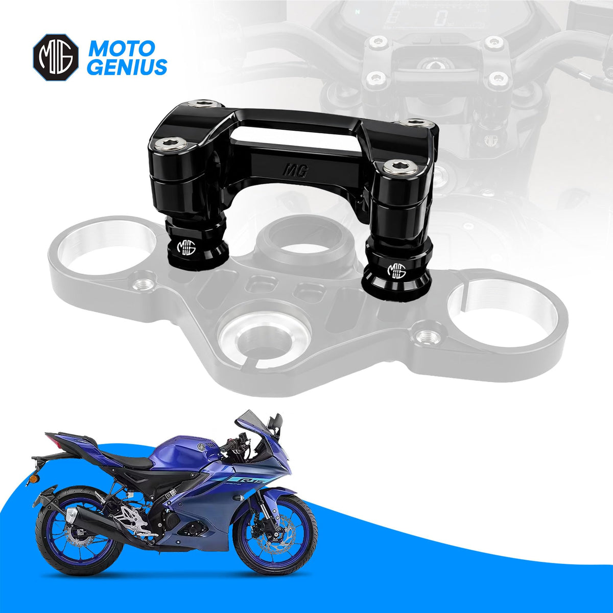 CNC Aluminum Adjustable Handlebar Conversion Kit for R15 V4 | Custom Height Handlebar Riser & Clamp for Enhanced Ergonomic Comfort, Wrist Relief & Control (Black)