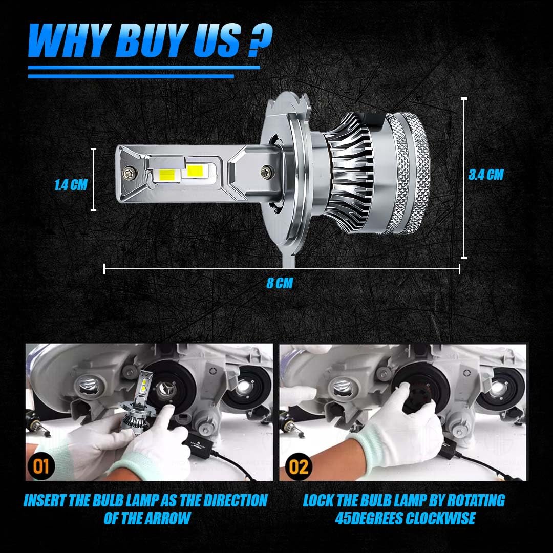 MOTO GENIUS Super Bright 100W LED Headlight Conversion Kit for Car & Motorbike | Waterproof, High Performance, Energy Efficient, Steel & Aluminium Housing – Easy Install(H4)