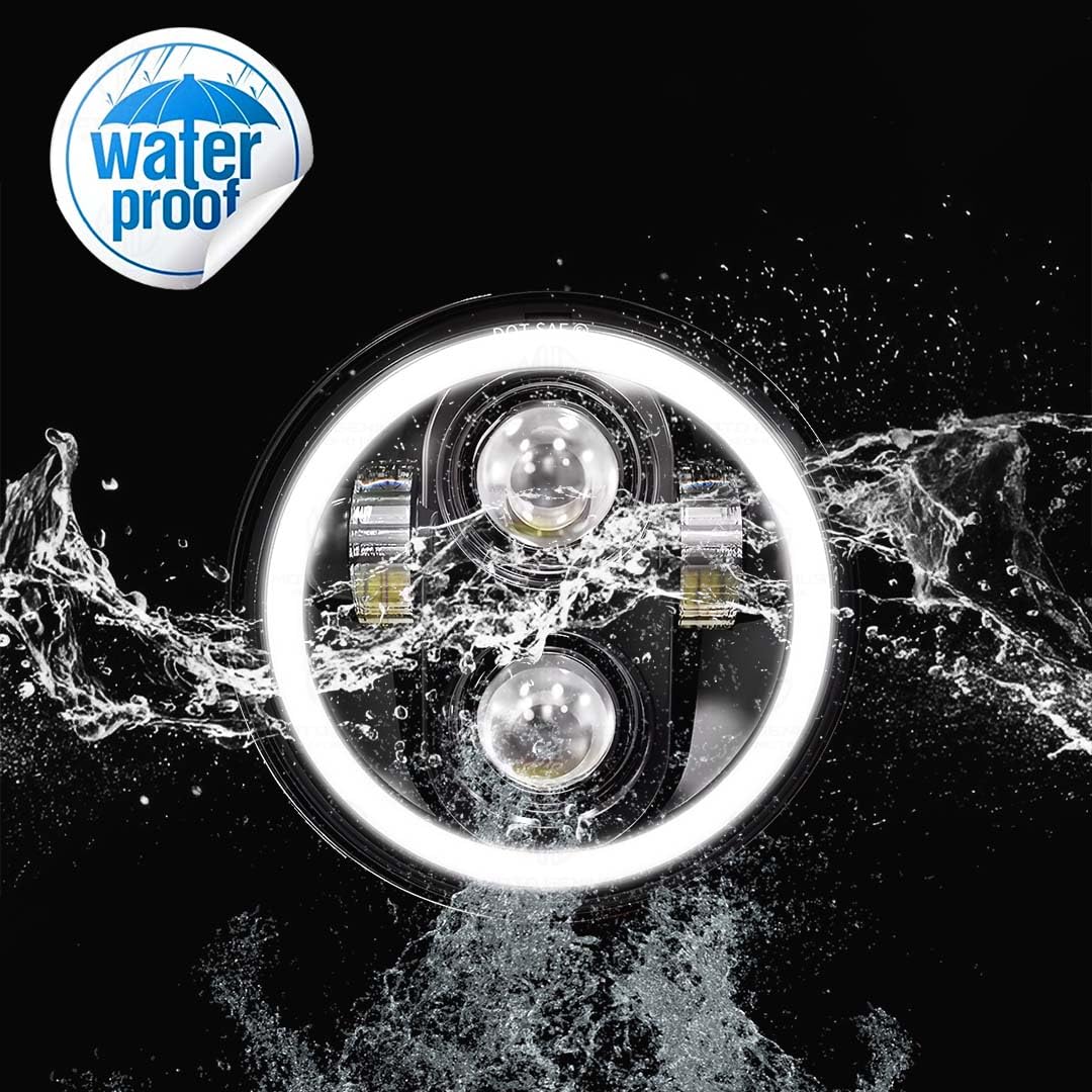MOTO GENIUS 5.7 Inch LED Round Headlight for Harley Davidson & Bajaj Avenger Motorbike | Acrylic & Aluminum Construction, Waterproof, Luminous Mode