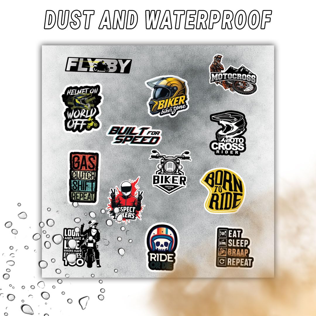 Bike Riders 3D Vinyl Stickers | Waterproof, Fade-Proof, Self-Adhesive Decals for Helmet, Bike, Car, Laptop & Mobile | Rider Style Graphic Stickers (13 PC)