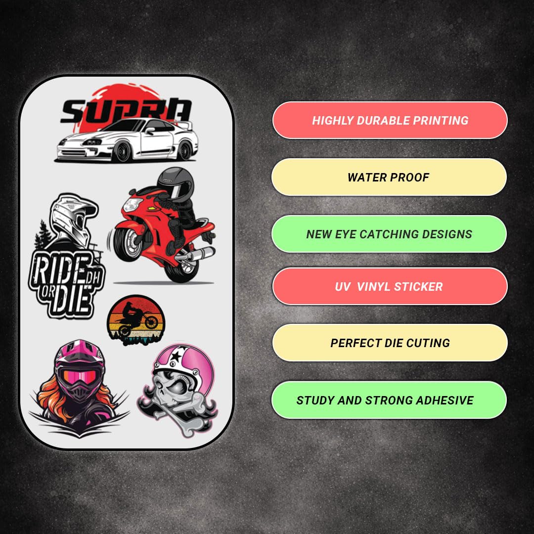 Car & Bike 3D Vinyl Stickers | Waterproof, Fade-Proof, Self-Adhesive Decals for Helmet, Bike, Car, Laptop & Mobile | Multipurpose Vehicle Graphic Stickers (19 PC)