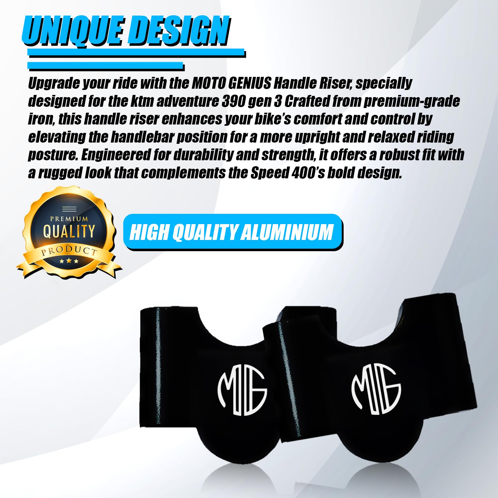 MOTO GENIUS Adjustable Handlebar Riser Clamp for KTM Adventure 250/390 Gen3 | Ergonomic Height Riser for Enhanced Comfort & Control | CNC Aluminum Pivot Mount | Easy Installation