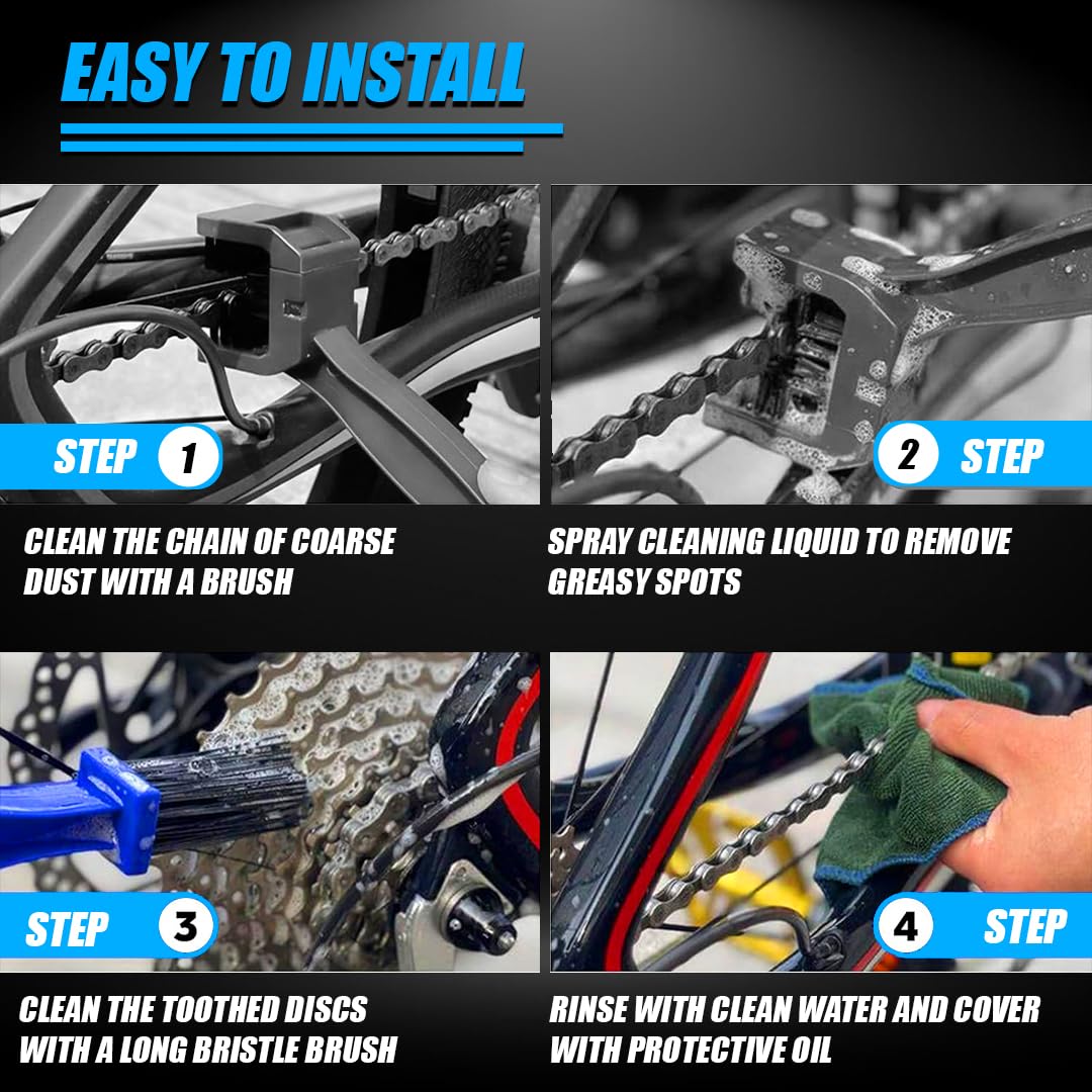 MOTO GENIUS Multi-Purpose Bike Chain Cleaner Brush with Soft Long Bristles and Lube Applicator Tool Kit | Motorcycle & Bicycle Chain Cleaning Kit
