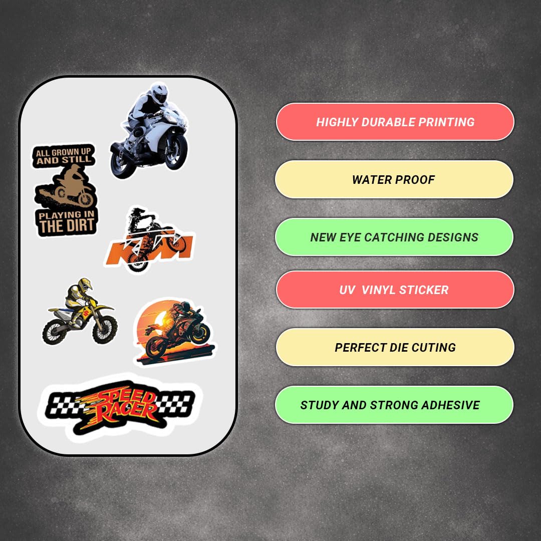 Racing Bike 3D Vinyl Stickers | Waterproof, Fade-Proof, Self-Adhesive Decals for Helmet, Bike, Car, Laptop & Mobile | Sports Bike Graphic Stickers (10 PC)