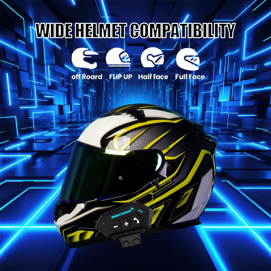 MOTO GENIUS Motorcycle Helmet Wireless Bluetooth Dual Earphone Headset with Mic | Hands-Free Calling, Music Control & Support for iOS & Android (BT12)