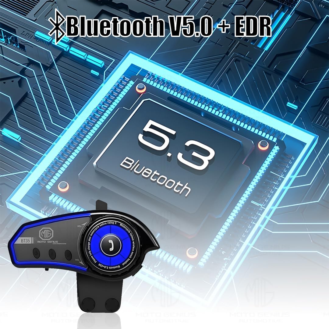 MOTO GENIUS BT35 Wireless Bluetooth 5.0 Helmet Headset, Hands-Free with Mic, Stereo Sound, Waterproof, Noise Reduction | Compatible with iOS & Android