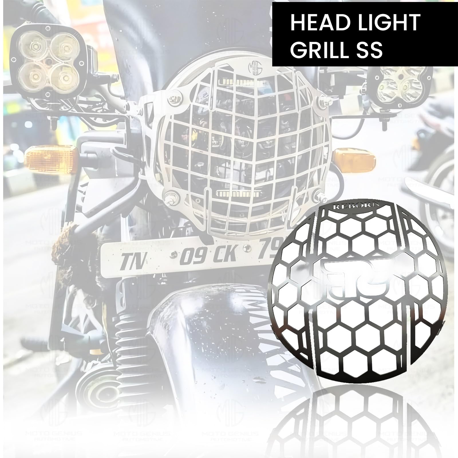 MOTO GENIUS Front Headlight Grill Guard for Reborn Classic 350 |Durable Stainless Steel Protective Head Light Frame Protector