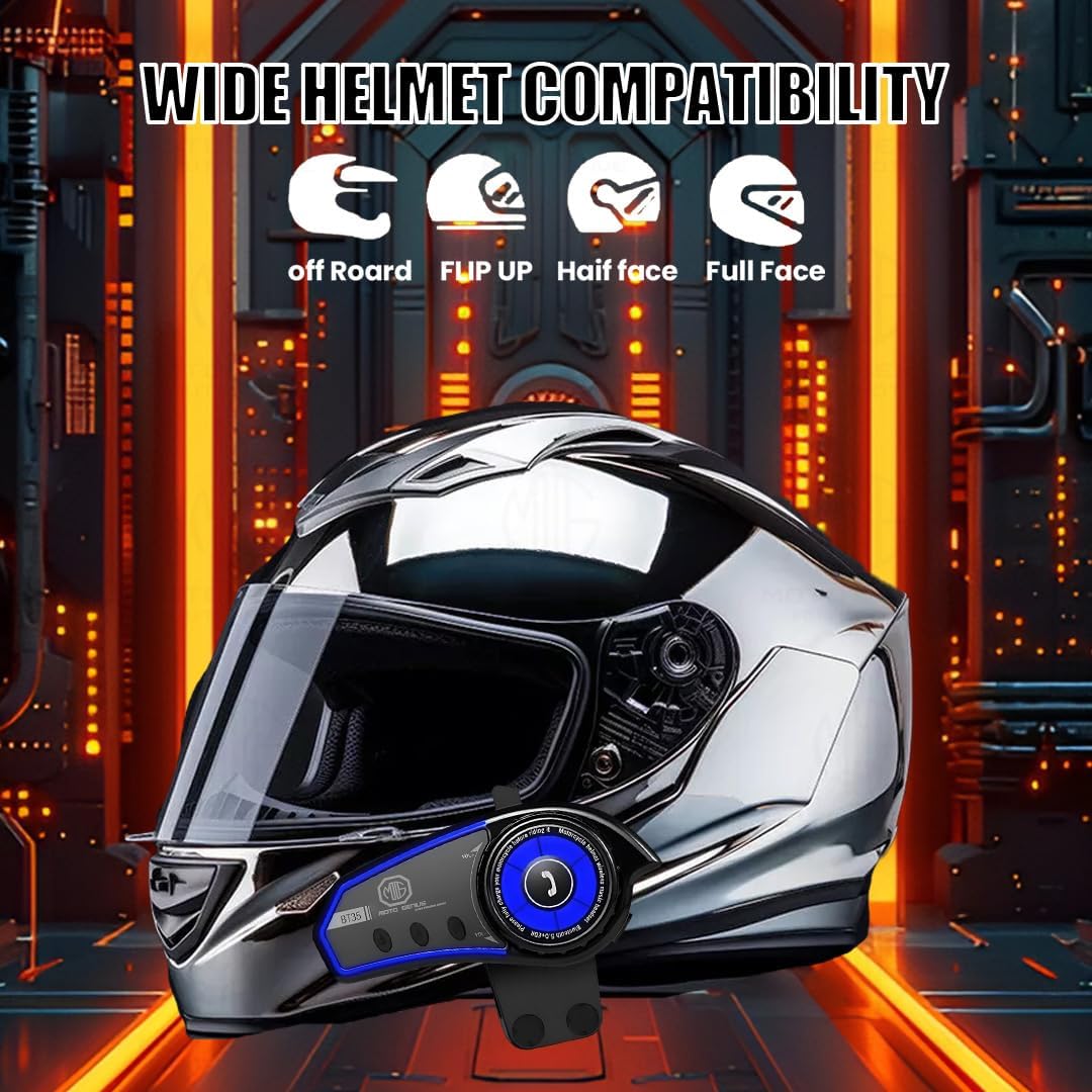 MOTO GENIUS BT35 Wireless Bluetooth 5.0 Helmet Headset, Hands-Free with Mic, Stereo Sound, Waterproof, Noise Reduction | Compatible with iOS & Android
