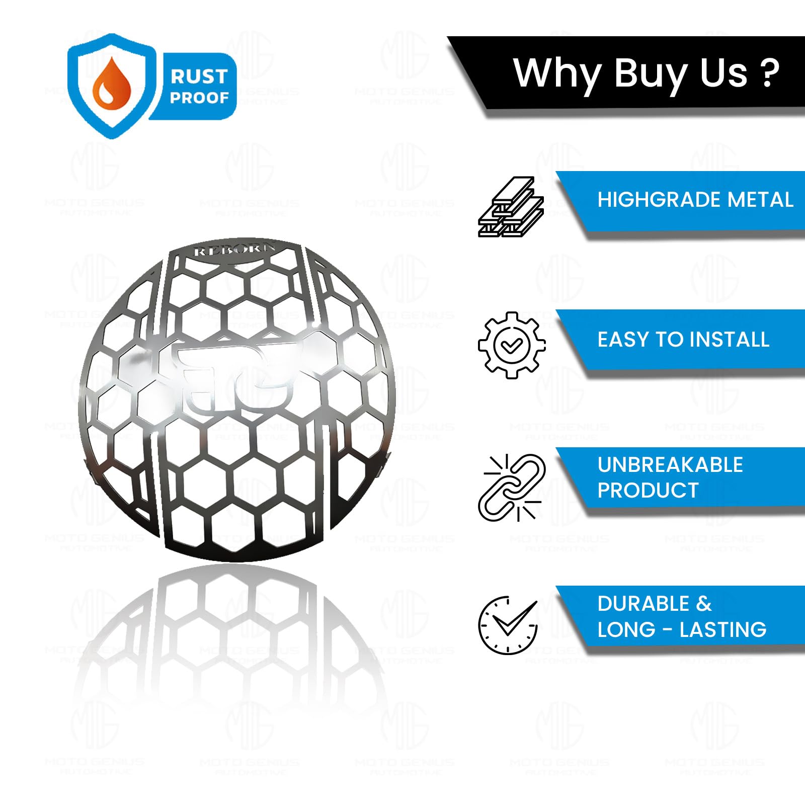 MOTO GENIUS Front Headlight Grill Guard for Reborn Classic 350 |Durable Stainless Steel Protective Head Light Frame Protector