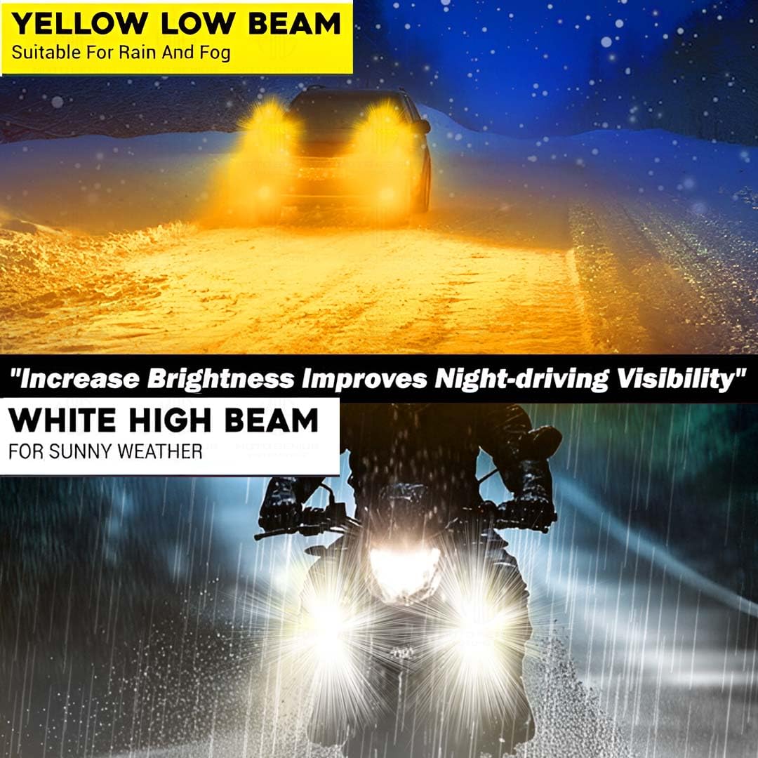 MOTO GENIUS 60W Super Bright 4 LED Fog Light | Dual Color & | High/Low Beam | Waterproof Aluminum Housing | Universal Fit for Car & Motorcycle