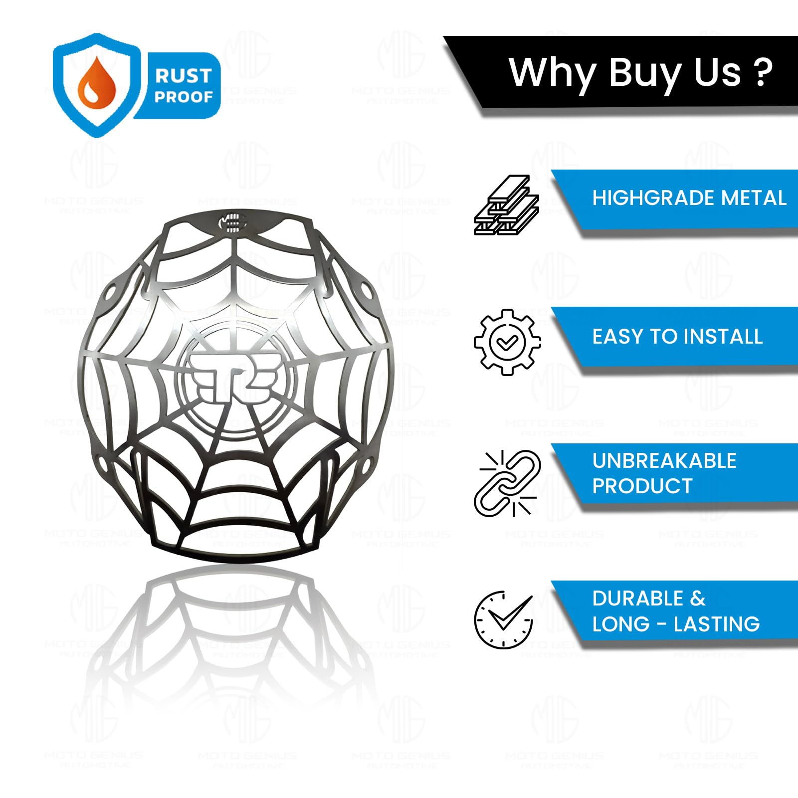 MOTO GENIUS Headlight Grill Guard for Hunter | Durable Stainless Steel Protective Cover for Motorcycle Lights (Check Head Grill)