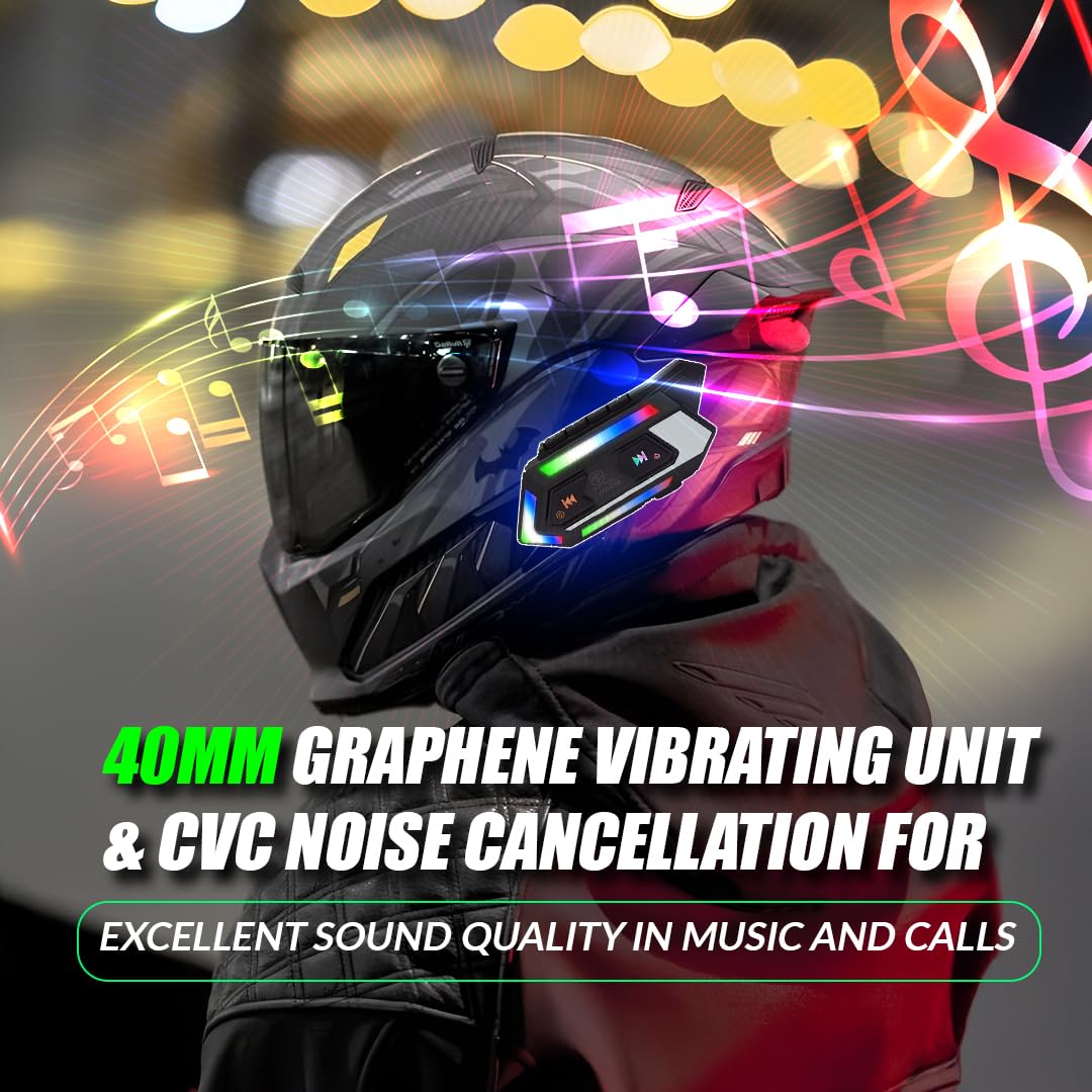 MOTO GENIUS JYD-C10 Motorcycle Bluetooth Headset for Helmet | Dual Earphones with Mic, Hands-Free Calling, Music Control, Connects 2 Phones, Long Battery Life, Compatible with iOS & Android Devices