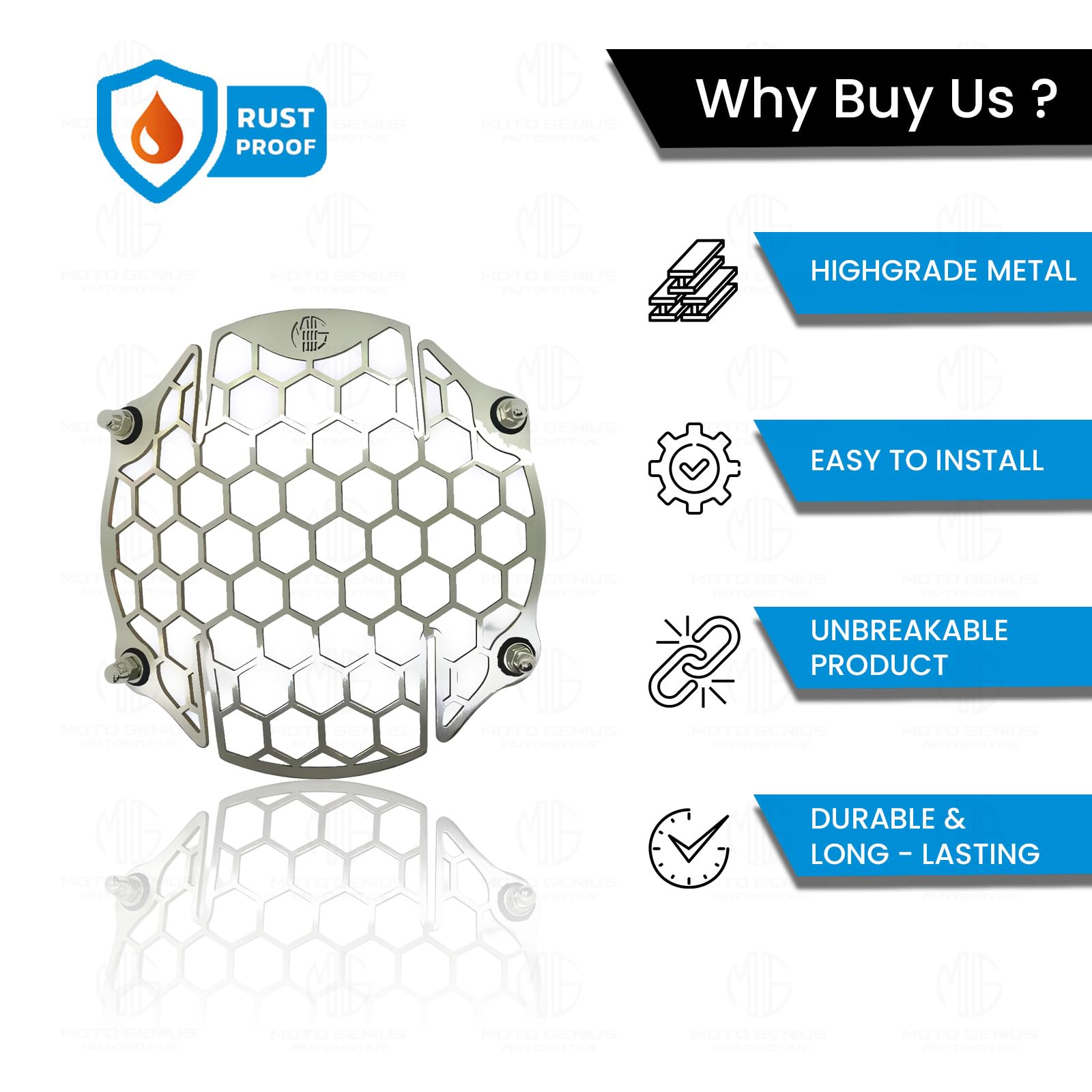 MOTO GENIUS Headlight Grill Guard for RE Super Meteor 650 | Durable Stainless Steel Protective Cover for Motorcycle Lights