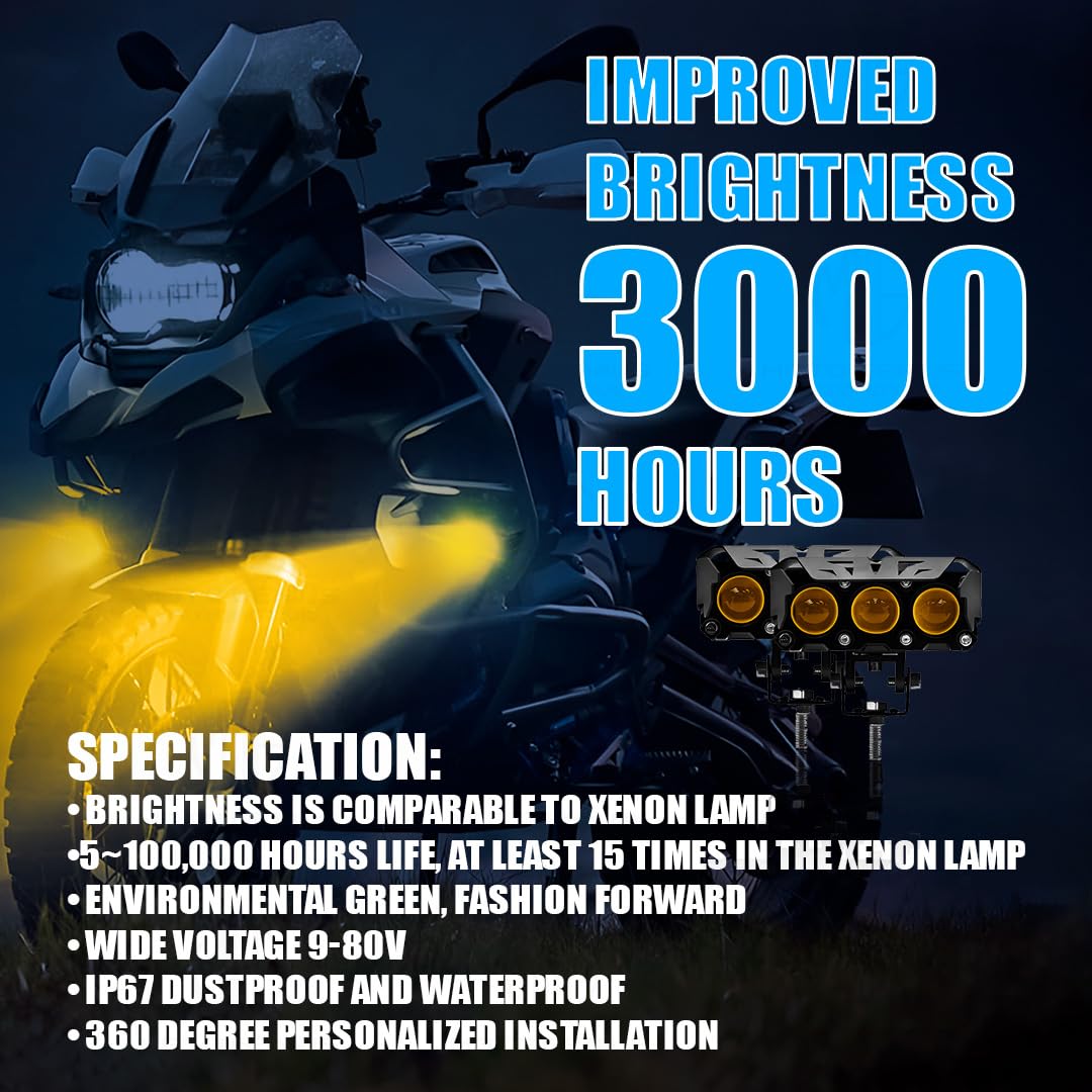 MOTO GENIUS Super Bright 3 LED Fog Light | Dual Mode & Changing Light, High/Low Beam, Aluminum Body, Universal Fit for Motorcycle & Car