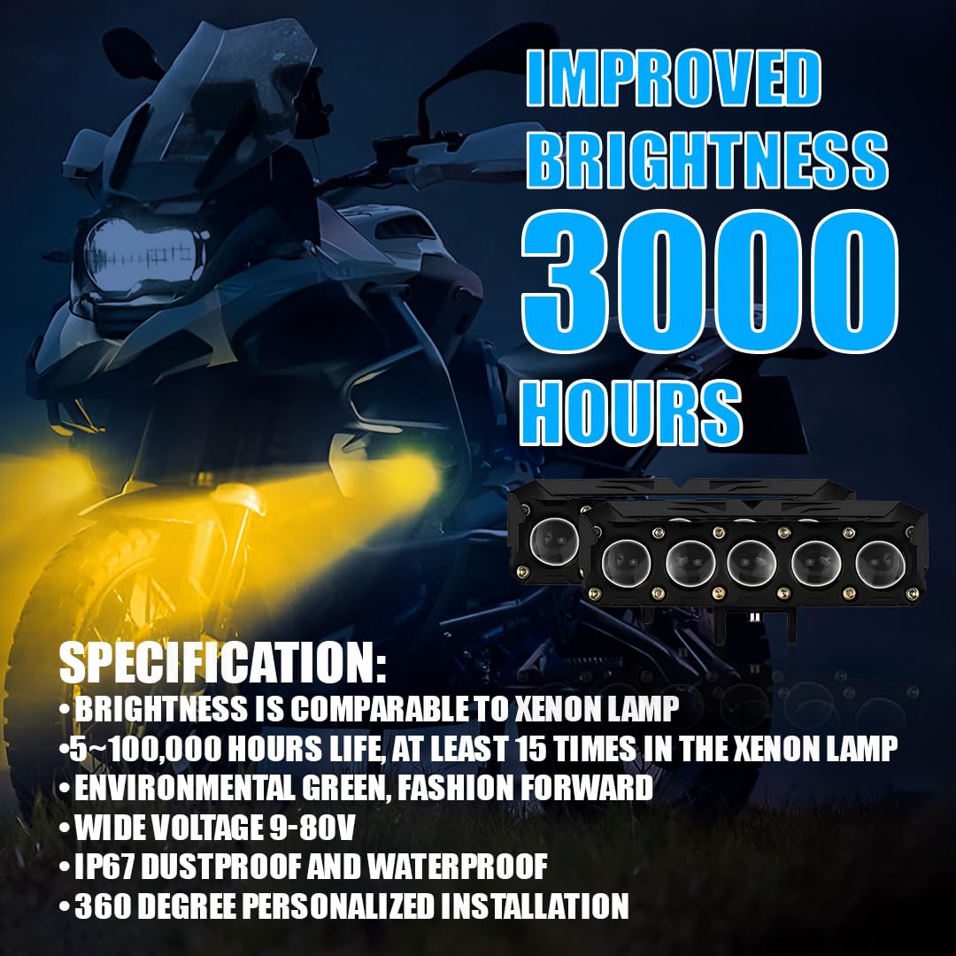 MOTO GENIUS Super Bright 5 LED Fog Light | Dual Mode & Changing Light, High Low Beam, Aluminum Body, Universal Fit for Motorcycle & Car