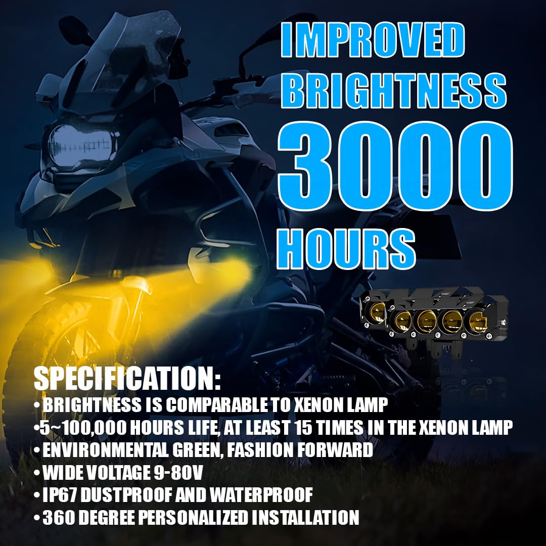 MOTO GENIUS Super Bright 4 LED Fog Light with Switch | Dual Mode and Changing Light, High Low Beam, Aluminum Body, Universal Fit for Motorcycle and Car (Pack of 2)