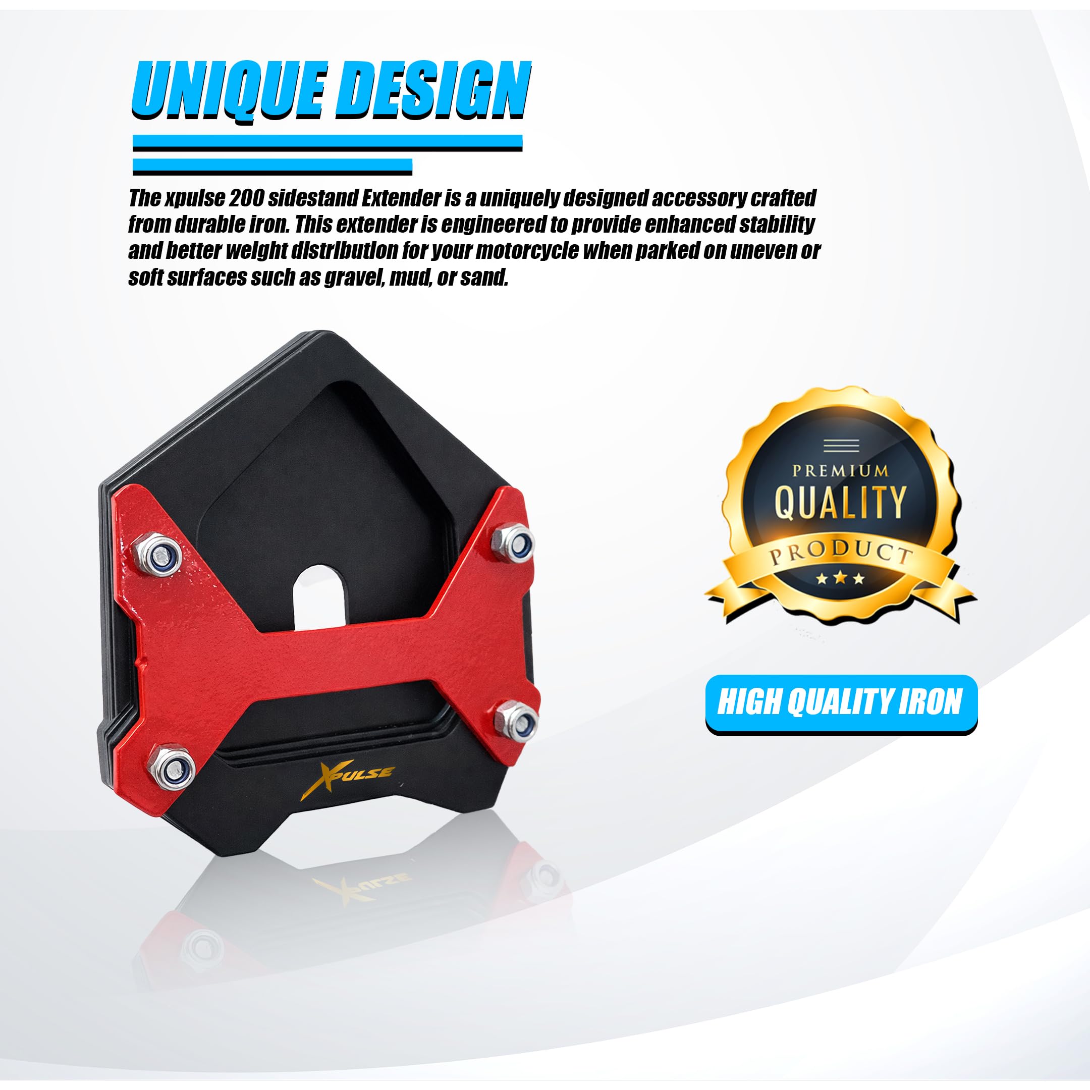 Side Stand Extender for Hero Xpulse 210 Motorbike – Heavy Duty Foot Enlarger Plate | Anti-Slip Parking Support & Stability Enhancer | Red & Black