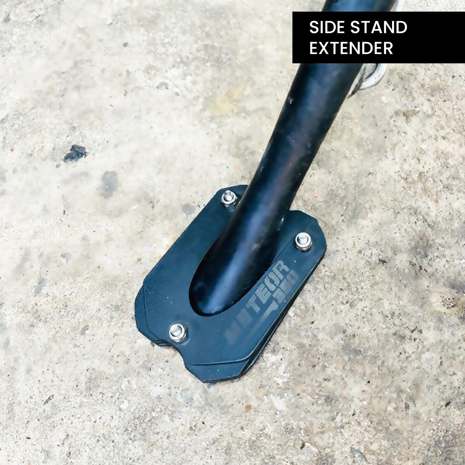 MOTO GENIUS Stainless Steel Side Stand Extender for Meteor 350 Motorbike | Heavy Duty Parking Support and Stability Enhancer (Black)