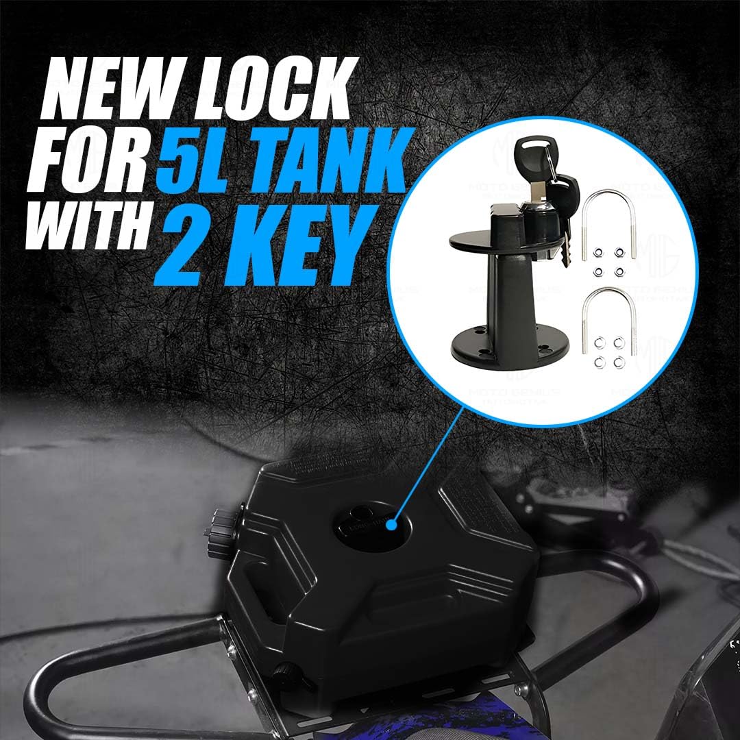 MOTO GENIUS Universal 5 Liter Fuel Jerry Can With Clamp and Cap For Motorcycle | Fuel Container Heavy Duty construction for Petrol/diesel/kerosene Storage (Black)