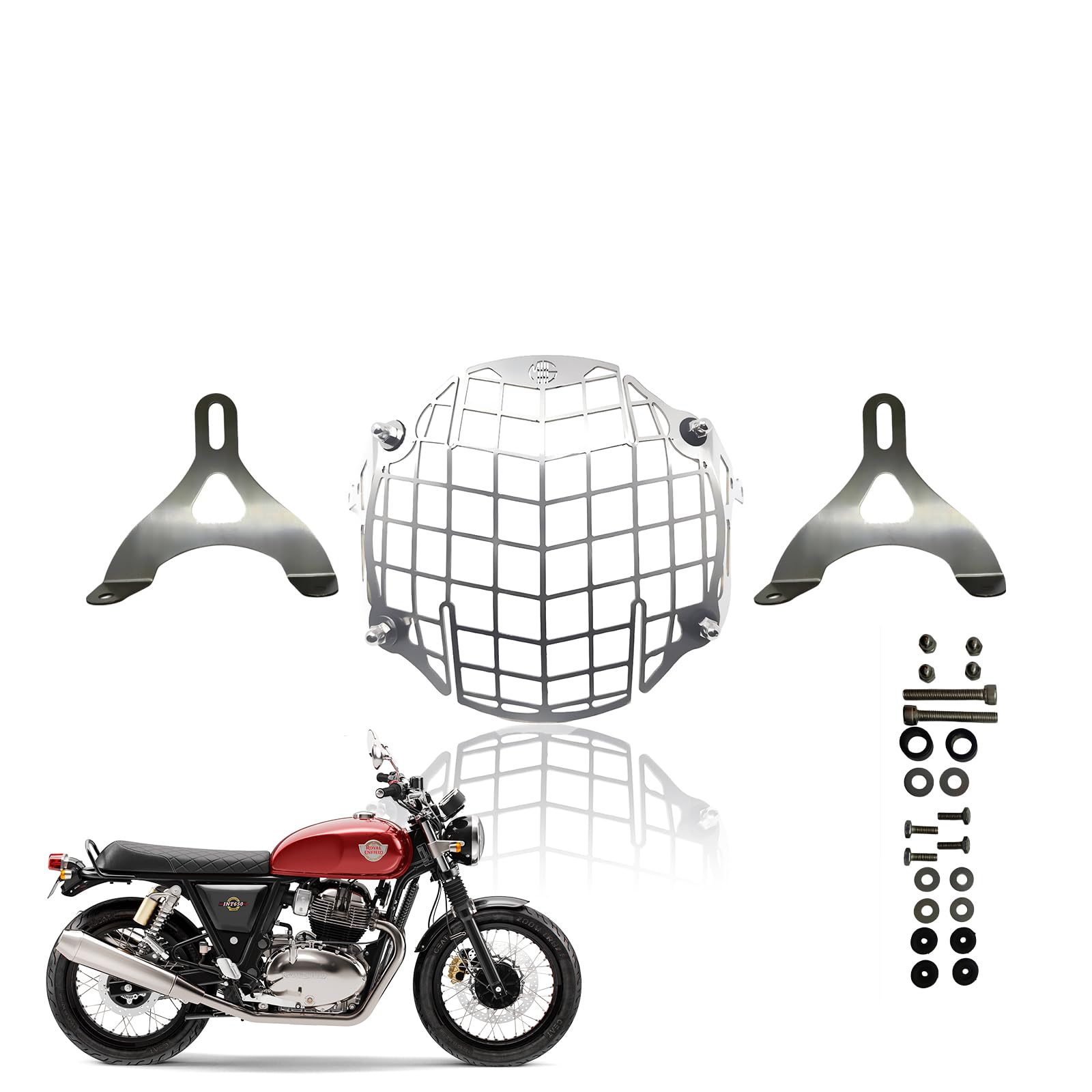 MOTO GENIUS Headlight Grill Guard for RE Interceptor | Durable Stainless Steel Protective Cover for Motorcycle Lights (Honyecomb)