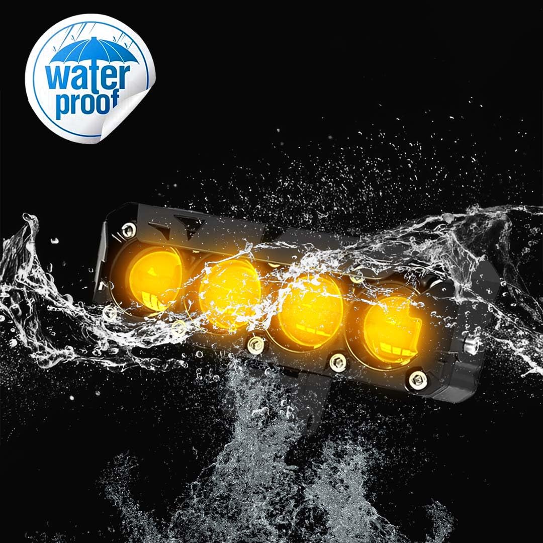 MOTO GENIUS 60W Super Bright 4 LED Fog Light | Dual Color & | High/Low Beam | Waterproof Aluminum Housing | Universal Fit for Car & Motorcycle