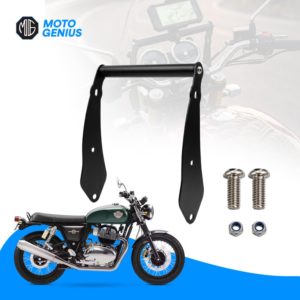 Metal GPS & Mobile Phone Mount Bracket Compatible with RE Interceptor 650, Heavy-Duty Motorcycle Navigation Holder, Handlebar Mounting Stand