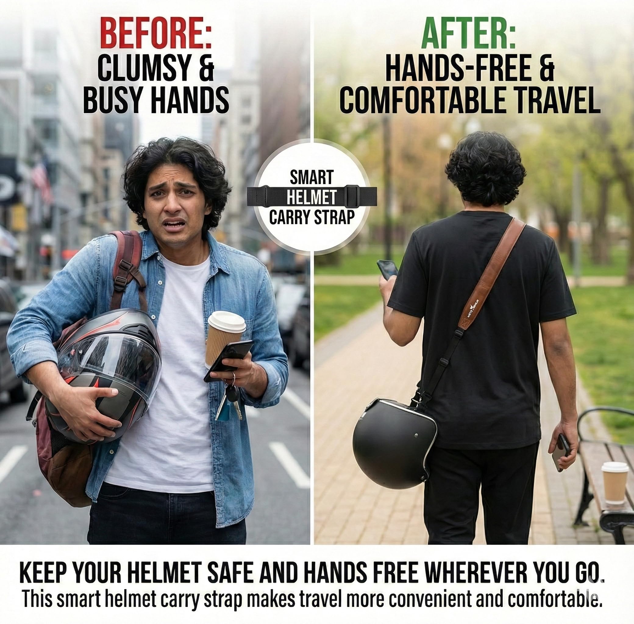 Helmet carrier shoulder Belt / Strap, Hands-Free, Adjustable, Breathable Polyester Shoulder Strap for Easy Helmet Carry