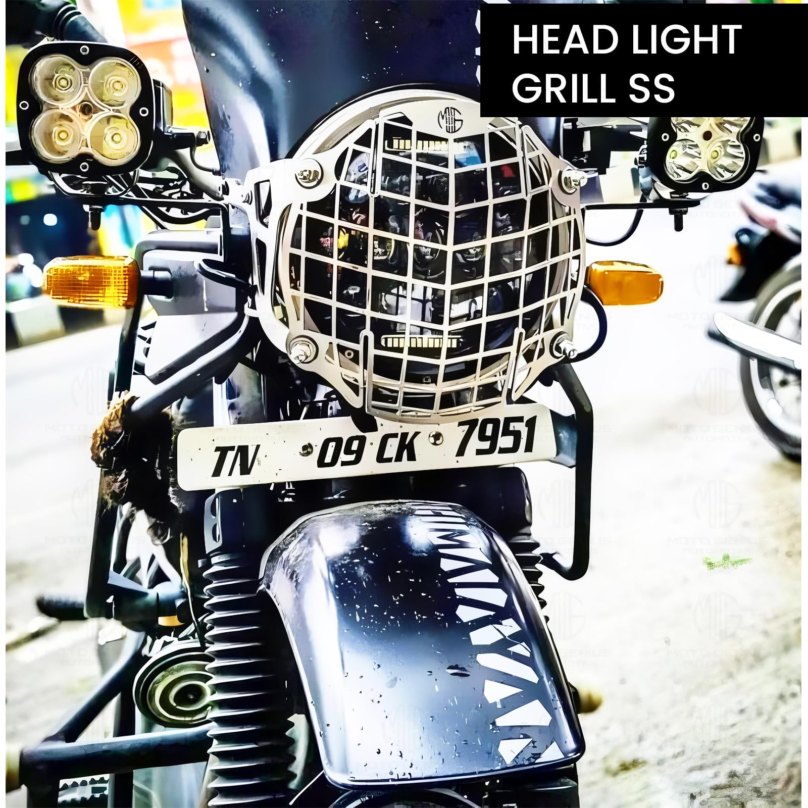 MOTO GENIUS Headlight Grill Guard for RE Super Meteor 650 | Durable Stainless Steel Protective Cover for Motorcycle Lights