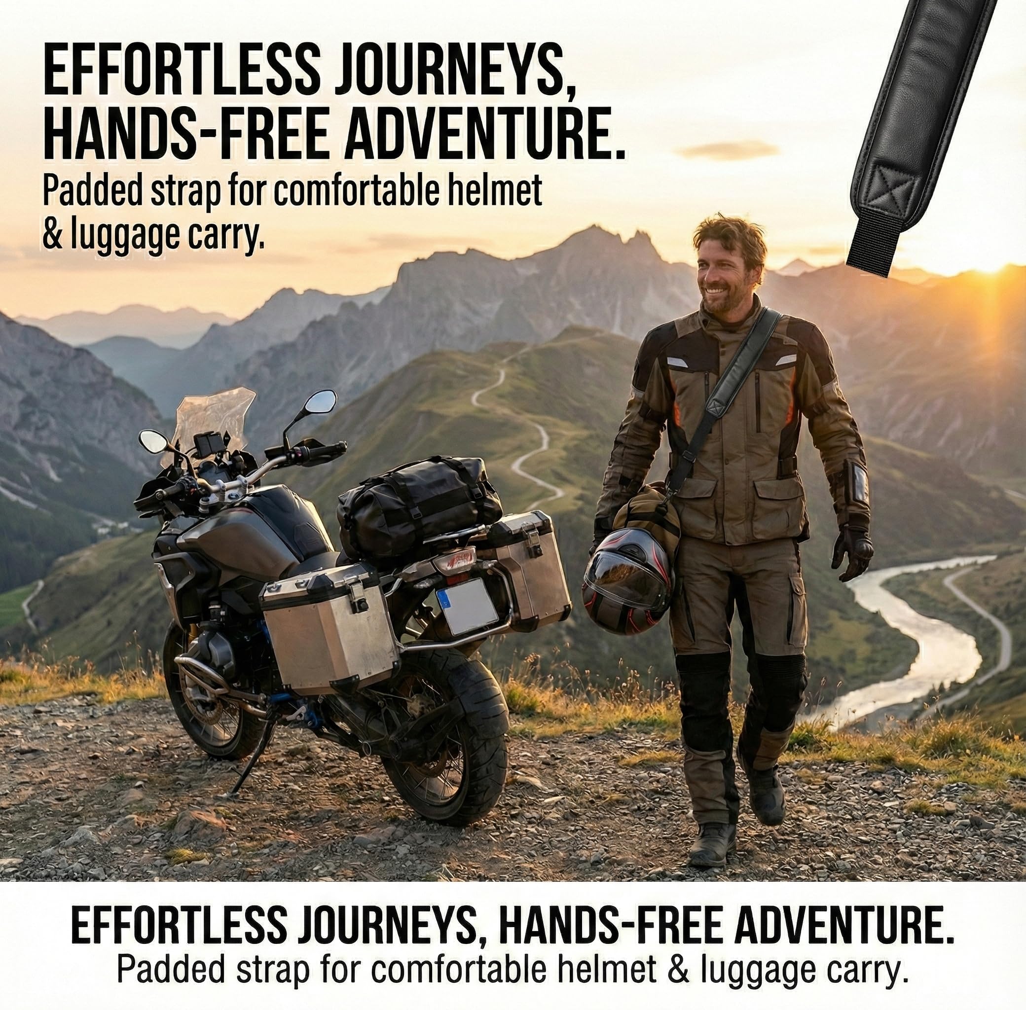 Helmet carrier shoulder Belt / Strap, Hands-Free, Adjustable, Breathable Polyester Shoulder Strap for Easy Helmet Carry