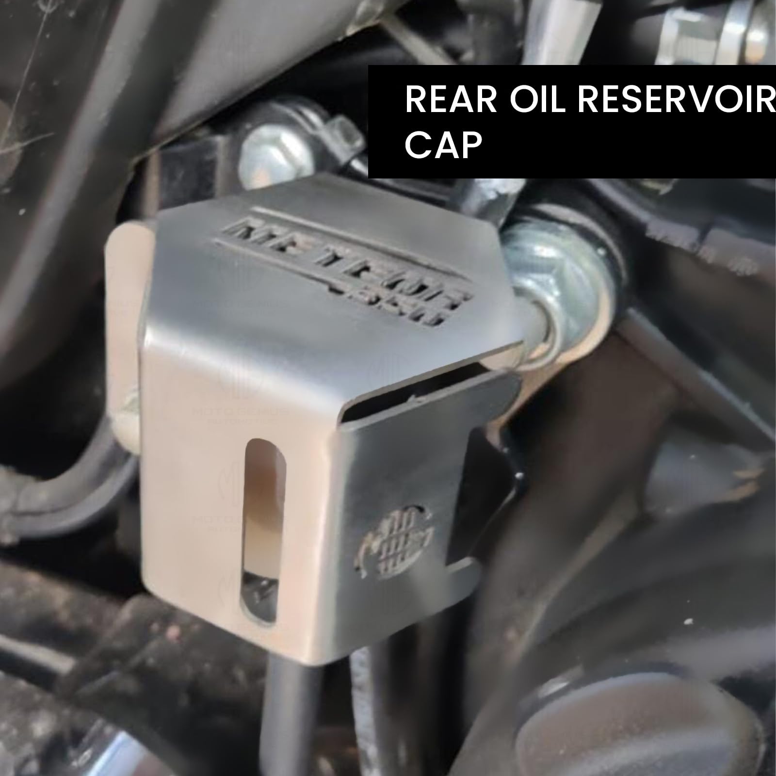 MOTO GENIUS Stainless Steel Rear Brake Oil Container Guard for Meteor 350, Durable & Stylish Protection ()