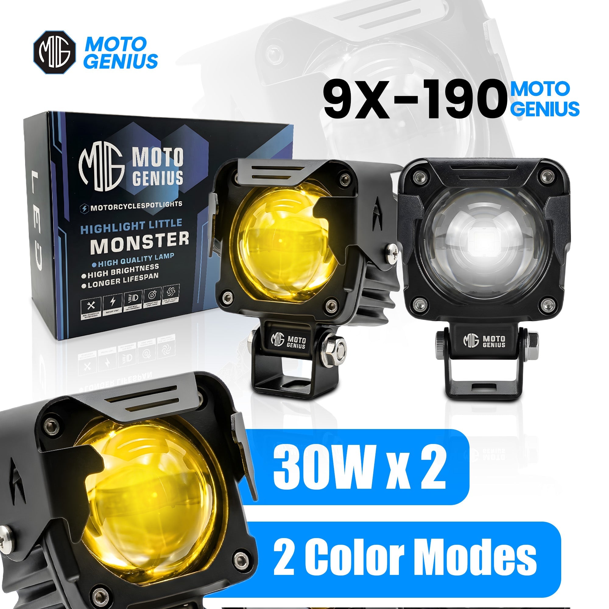 9X-190 WITHOUT HARNESS Single LED Auxiliary Fog Light for Motorcycles & Cars — Universal Fit (MGF2) - Moto Genius