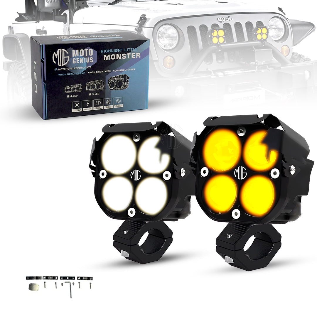 Moto Genius JX-30 60W piece 4-Lens LED Auxiliary Fog Light for Motorcycles & Cars | Universal Fit | High Brightness | Waterproof | Night & Fog Riding