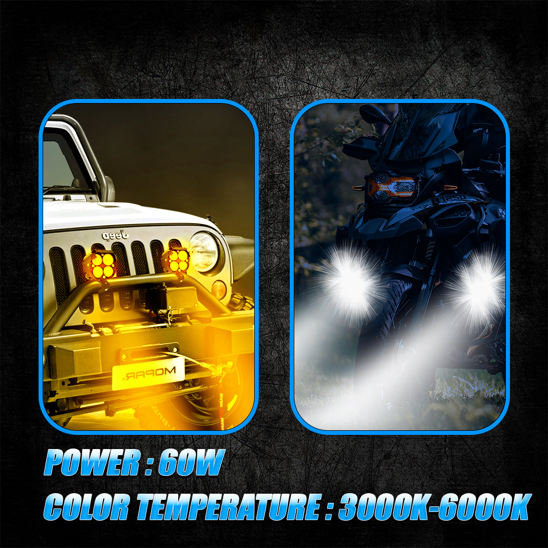 Moto Genius JX-30 60W piece 4-Lens LED Auxiliary Fog Light for Motorcycles & Cars | Universal Fit | High Brightness | Waterproof | Night & Fog Riding