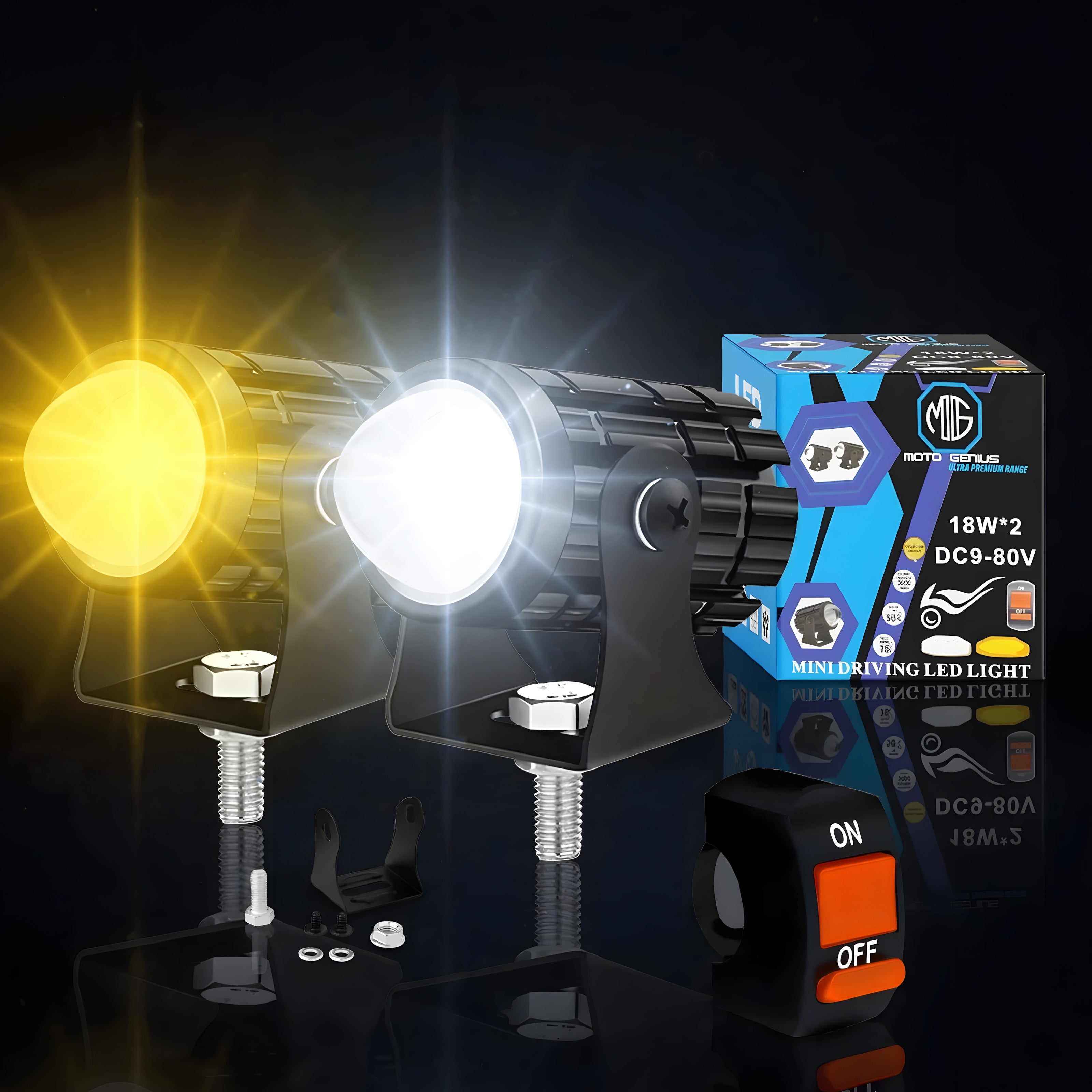 18W LED Fog Lights for Bikes | Dual Color & Switch