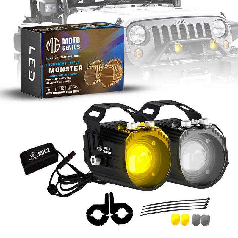 MK02 Spotlight IP67 Waterproof Auxiliary Lights with Wiring Harness | Premium Build | Compatible with Motorcycles, Cars & Electric Vehicles(Pack of 2)