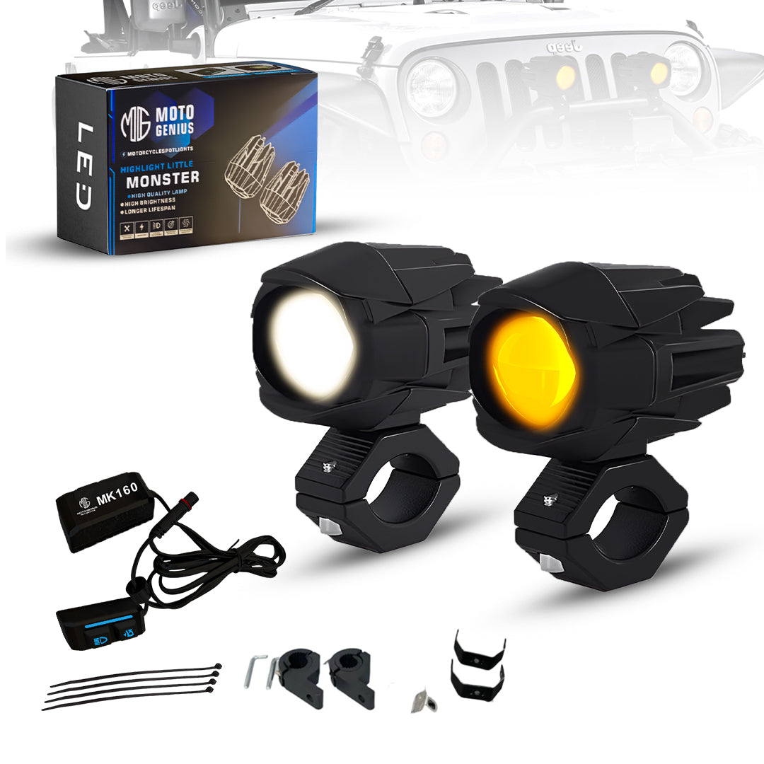 MK160 WITH HARNESS Dual-Color LED Auxiliary Fog Light 40W piece | Driving & Auxiliary Lights | Universal Fit for Motorcycles, Cars, SUVs, ATVs & UTVs | 2PCS