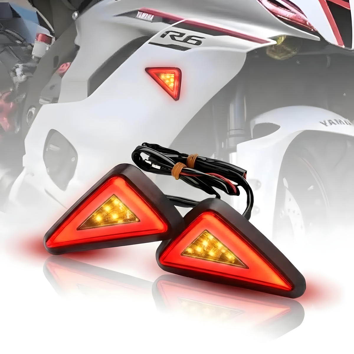 Motorcycle LED Body Indicator Lights with DRL for R15, CBR 150R/250, Ninja 250 | Triangle Side Body Turn Signals, Waterproof & Durable (Pack of 2)