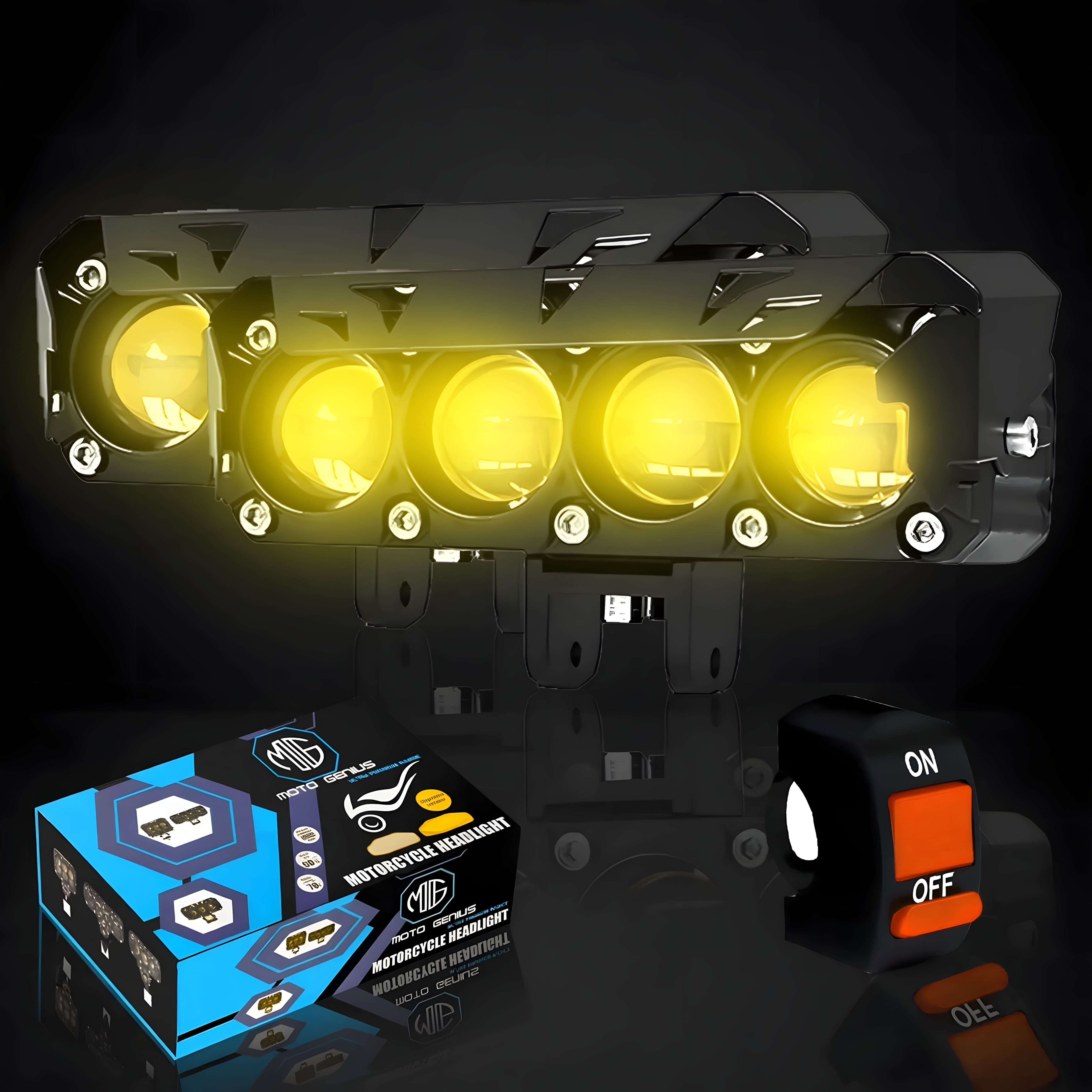 Super Bright 4 LED Fog Light with Switch | Dual Mode and Changing Light, High Low Beam, Aluminum Body, Universal Fit for Motorcycle and Car (Pack of 2) (MGF2)