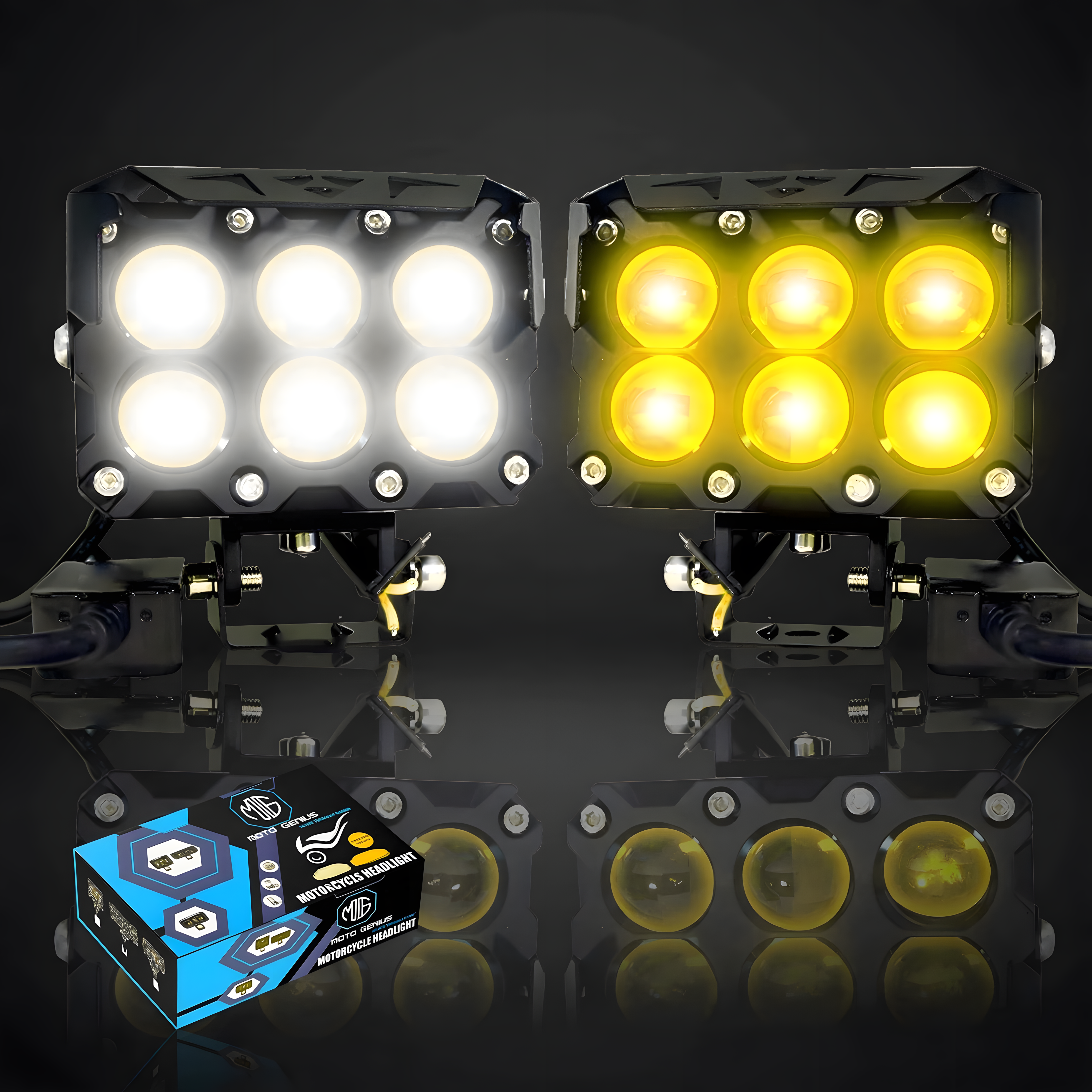 Super Bright 6 LED Fog Light | Dual Mode Yellow and White, Aluminium Body, Universal Fit for Motorcycle & Car, Waterproof (Pack of 2) (MGF3)