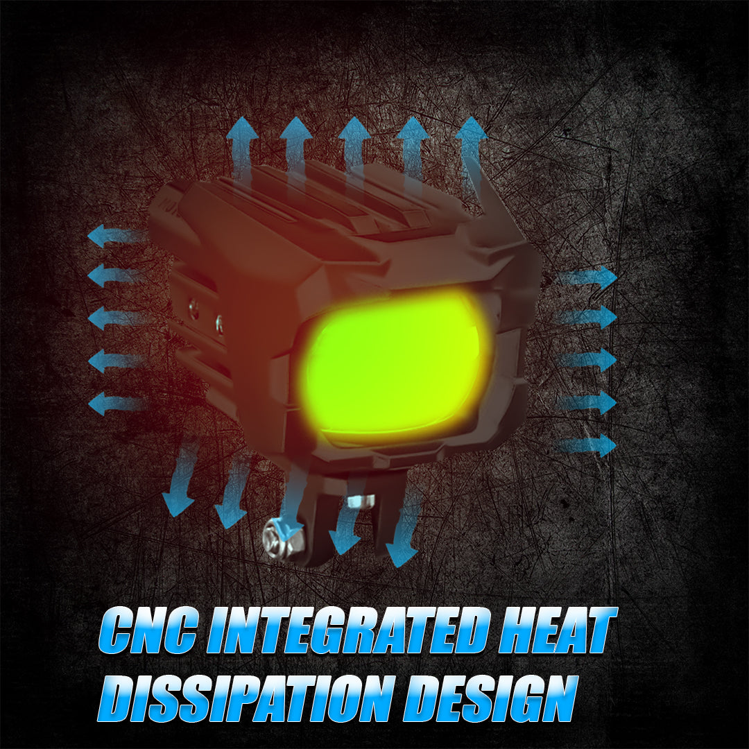 Moto Genius TK-100 70W piece Dual Beam LED Auxiliary Fog Light for Motorcycles & Cars | White & Yellow Light | Universal Fit | Waterproof | High Brightness