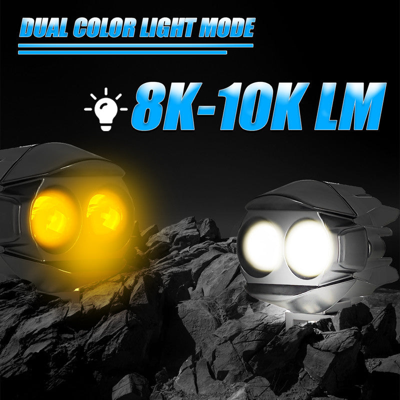 CAT EYE 2LED WITHOUT HARNESS Dual Color DRL LED Auxiliary FOG light Laser Shooting Headlight 9–80V | Off-Road Spotlamp for Truck, Motorcycle, Boat & Vehicles | High Intensity Spotlight (Pack of 2)