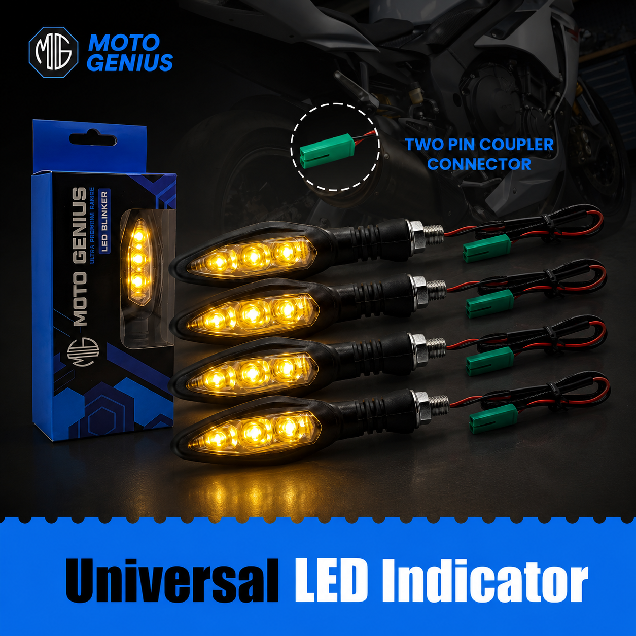 Waterproof Flexible Unbreakable Premium Silicone Rubber LED Indicator side Light | High Brightness Universal Fit for All Bikes (4 Pieces)