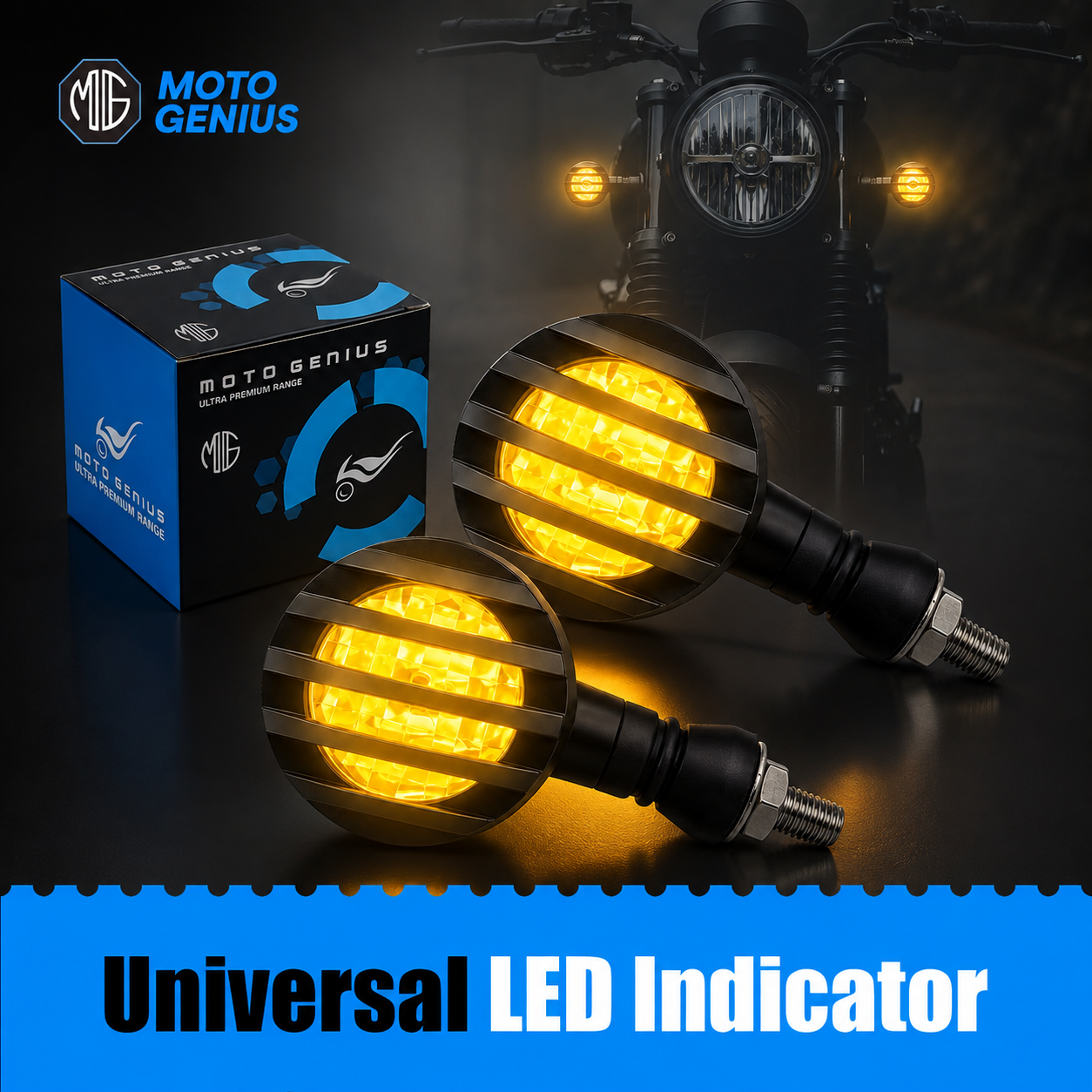 Waterproof LED Indicator Light for Bikes, High Brightness Universal Motorcycle Turn Signal Lamp with Jali/Grill Cover, Durable Plastic Body, Front/Rear Use(Pack of 2)