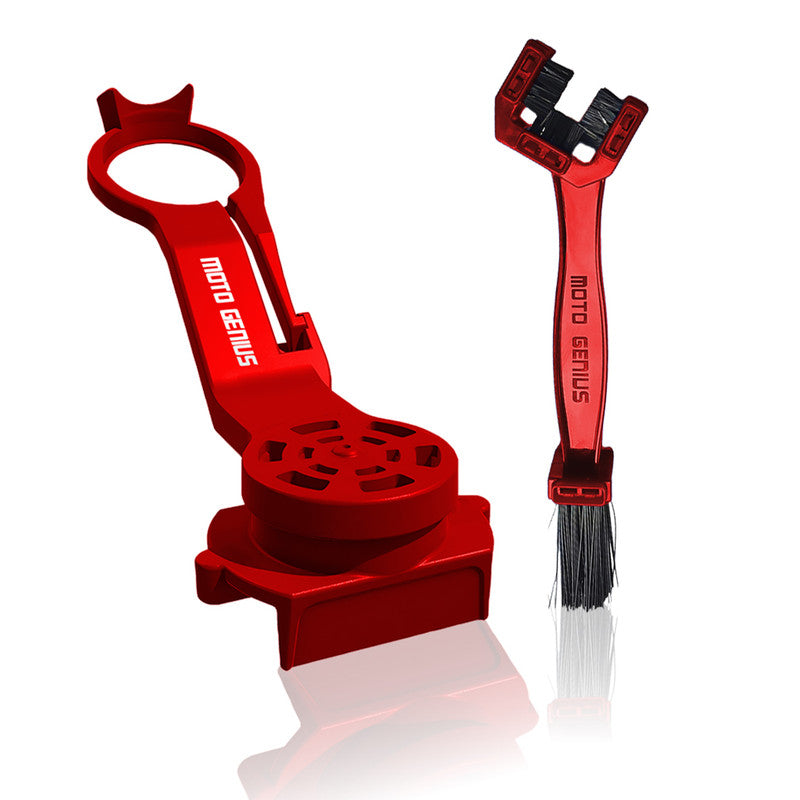 MOTO GENIUS Multi-Purpose Bike Chain Cleaner Brush with Soft Long Bristles and Lube Applicator Tool Kit | Motorcycle and Bicycle Chain Cleaning Kit (Pack of 2)