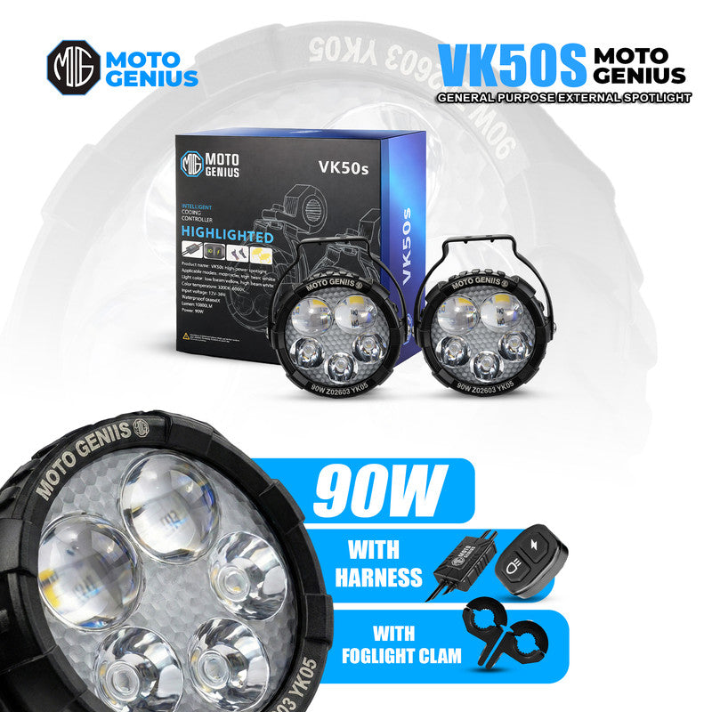 VK50S 90W High Power LED Spotlight for Car, Bike & Truck | Dual Beam Yellow & White | 12V–36V Waterproof with Harness (MGF3)