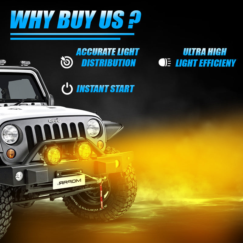 VK90 170W LED Fog Lights with Harness and Yellow Cap | High Power Auxiliary Fog Lamp for Cars, Bikes & Trucks