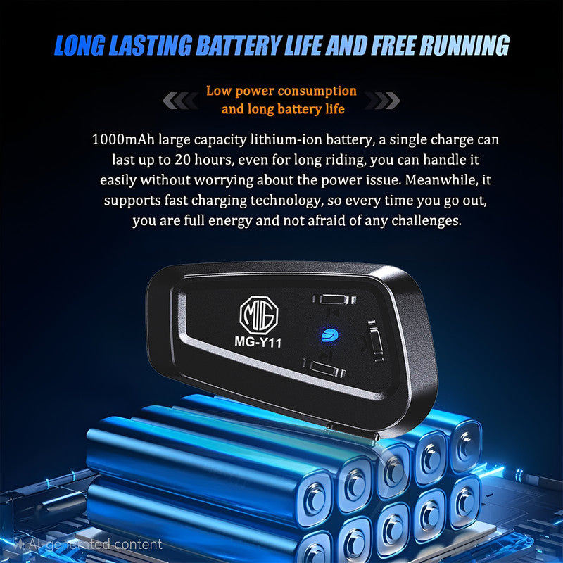 Y11 Motorcycle Helmet Bluetooth Headset V5.2 – HIFI Stereo, Noise Reduction, 500mAh Battery, Hands-Free Calls, Voice Assistant, IPX6 Waterproof, Easy Install