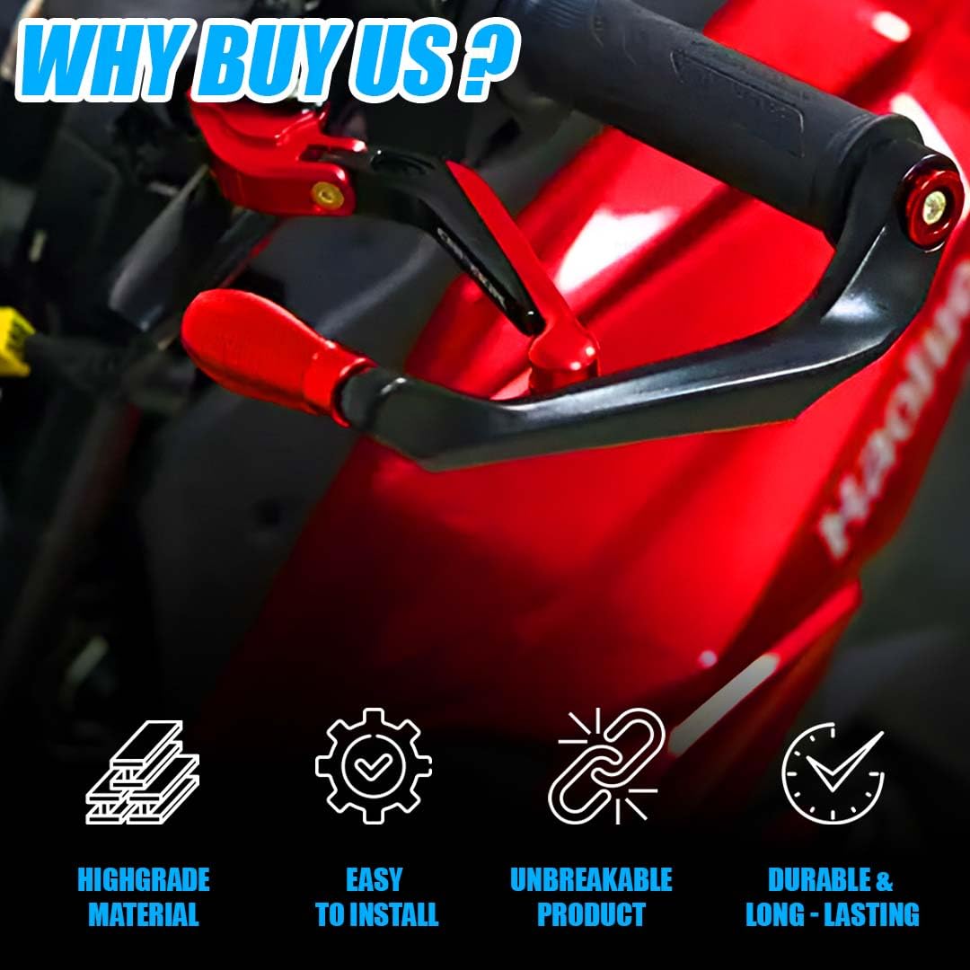 Adjustable CNC Brake Clutch Lever Protector Guard for Motorcycles & Bikes | Universal Fit, Durable Aluminum, Lever Protection, Minimalist Design-Red - Moto Genius