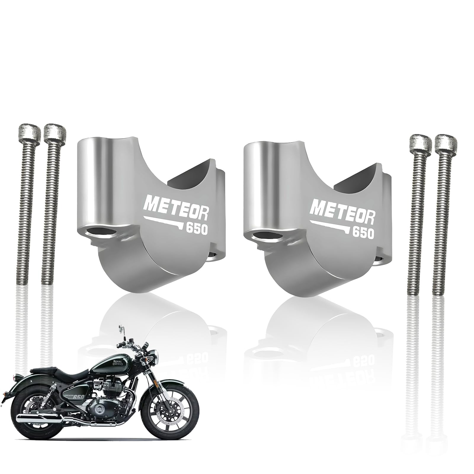 Adjustable Handle Riser for RE Super Meteor 650 Motorbike | Enhances Comfort and Control | Height Riser Clamp Compatible with RE Super Meteor-Silver - Moto Genius