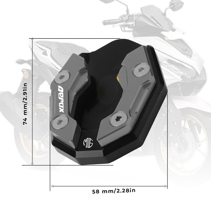 Aerox 155 Aluminium Side Stand Extender | CNC Base Plate for Stability and Support | Durable Easy Installation, Enhanced Stability-Grey - Moto Genius